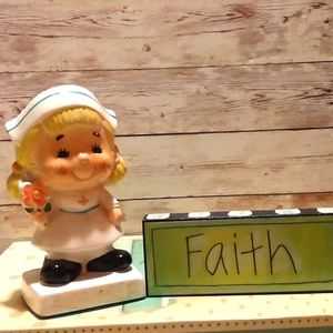 Vintage Nurse Statue With Sign